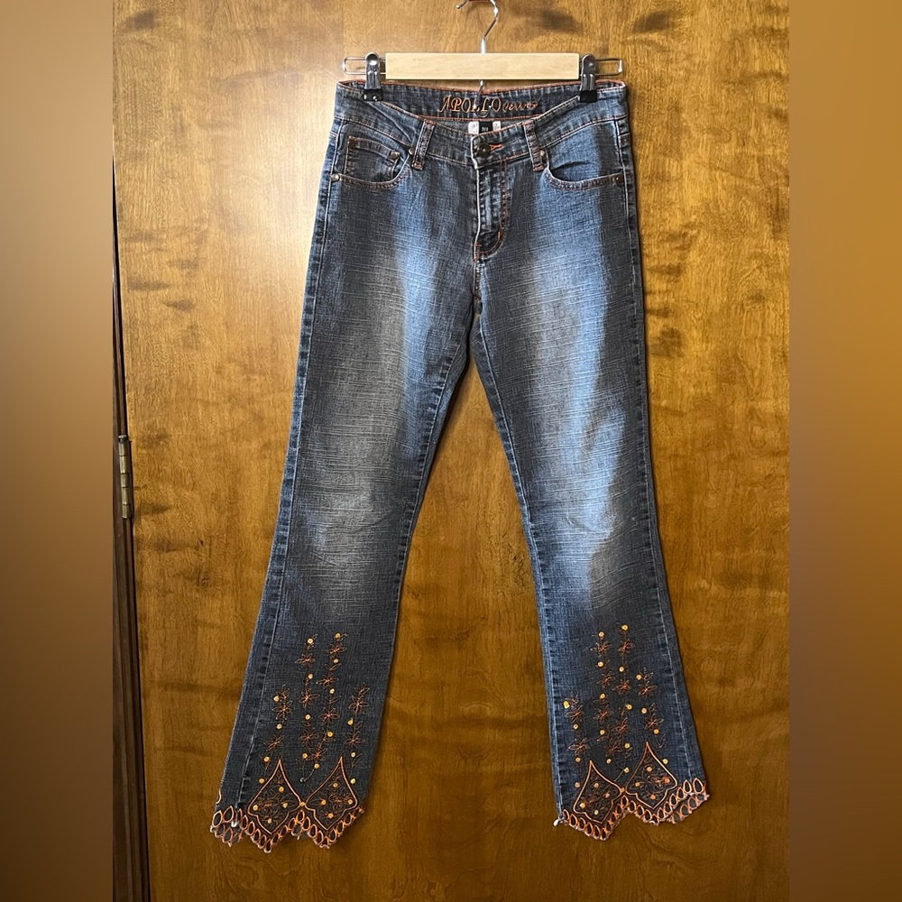 Embellished Dark Blue Flare Jeans - Women